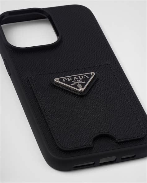 prada porta iphone saffiano metal oro con flap e handle|Black Saffiano Leather Cover For Iphone 15 Pro Max.